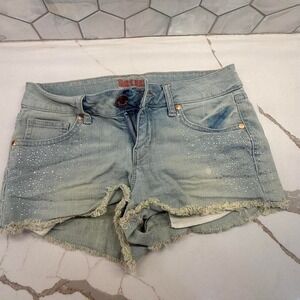 Stylish sky blue jean shorts with‎ frayed hems size 5